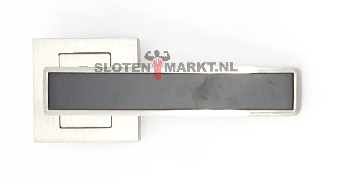 Deurkruk nikkel/zwart L-model op rozet vierkant